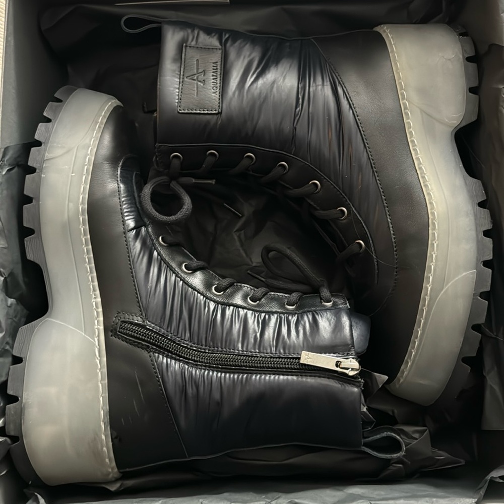 Aquatalia aisa nylon leather weatherproof combat boots black size 9